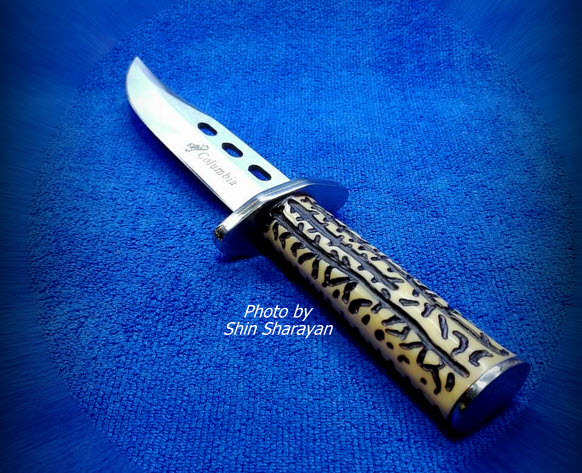 มีดพกสแตนเลสเซาะลาย ด้ามซุง Columbia 11