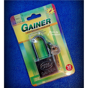 กุญแจคล้องสายยู ขนาดเล็ก พร้อมลูกไข 3 ดอก GAINER